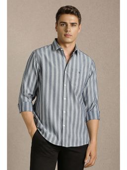 Louis Philippe - Men Grey Stripes Full Sleeves Casual Shirt