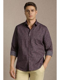 Louis Philippe - Men Navy Blue-Pink Floral Printed Full Sleeves Casual Shirt