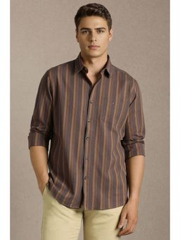 Louis Philippe - Men Brown Stripes Full Sleeves Casual Shirt