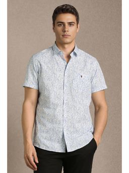 Louis Philippe - Men Light Blue Floral Printed Half Sleeves Casual Shirt