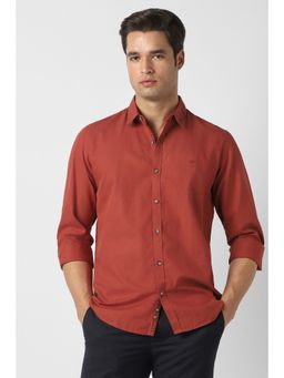 Peter England - Men Rust Slim Fit Solid Full Sleeves Casual Shirt