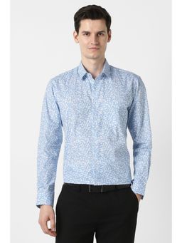 Peter England - Men Light Blue Printed Full Sleeves Formal Shirt