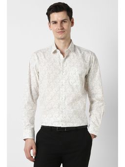 Peter England - Men White Printed Full Sleeves Formal Shirt