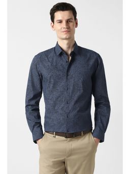 Peter England - Men Navy Blue Paisley Printed Full Sleeves Formal Shirt