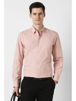 Peter England - Men Peach Printed Full Sleeves Formal Shirt