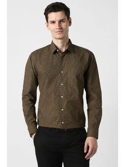 Peter England - Men Brown Floral Printed Full Sleeves Formal Shirt