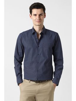 Peter England - Men Navy Blue Printed Slim Fit Full Sleeves Formal Shirt