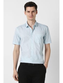 Peter England - Men Light Blue Floral Printed Half Sleeves Formal Shirt