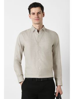 Peter England - Men Beige Textured Slim Fit Full Sleeves Formal Shirt