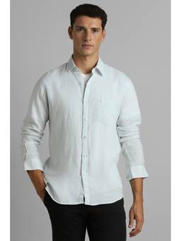 Simon Carter - Men Light Blue Linen Solid Shirt