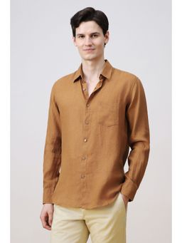 Simon Carter - Men Brown Linen Solid Shirt