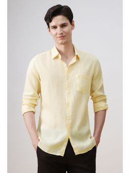 Simon Carter - Men Butter Yellow Linen Solid Shirt