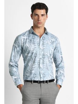 Van Heusen - Men Light Blue Printed Full Sleeves Party Shirt