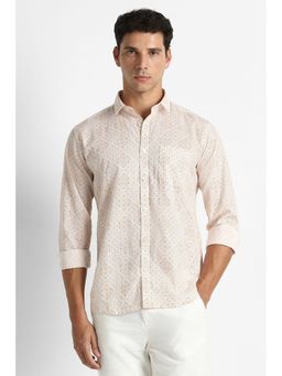 Van Heusen - Men Beige Printed Full Sleeves Party Shirt