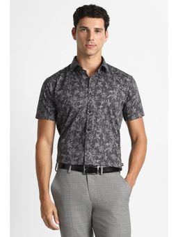 Van Heusen - Men Grey Floral Printed Half Sleeves Party Shirt
