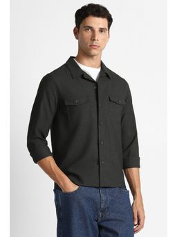 Van Heusen - Men Black Solid Full Sleeves Formal Shirt