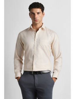 Van Heusen - Men Beige Checks Full Sleeves Formal Shirt