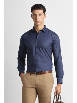 Van Heusen - Men Navy Blue Solid Full Sleeves Formal Shirt