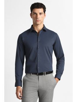 Van Heusen - Men Navy Blue Solid Full Sleeves Formal Shirt