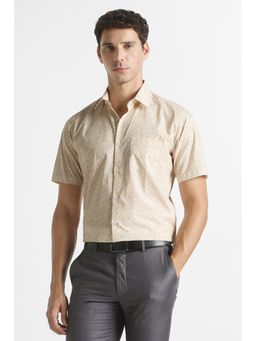 Van Heusen - Men Beige Floral Printed Half Sleeves Formal Shirt