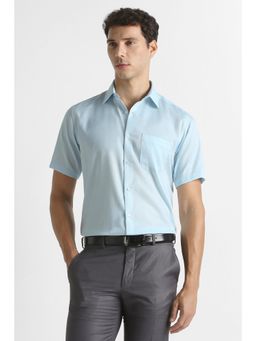 Van Heusen - Men Light Blue Textured Half Sleeves Formal Shirt