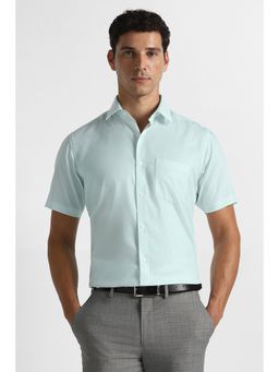 Van Heusen - Men Sky Blue Textured Half Sleeves Formal Shirt