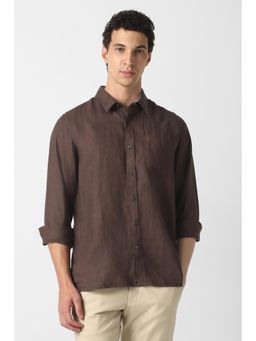 Van Heusen - Men Brown Solid Full Sleeves Casual Shirt