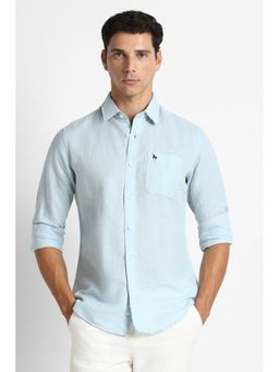 Van Heusen - Men Light Blue Textured Full Sleeves Casual Shirt