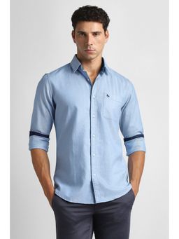 Van Heusen - Men Light Blue Textured Full Sleeves Casual Shirt