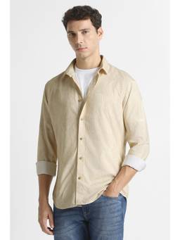 Van Heusen - Men Beige Printed Full Sleeves Casual Shirt