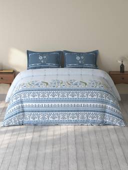 SPACES - Rio Floral Light Blue Double Bedsheet With 2 Pillow Covers