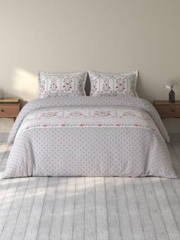 SPACES - Rio Floral Grey Double Bedsheet With 2 Pillow Covers