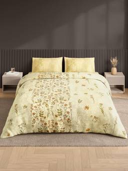 SPACES - Neo Light Yellow Floral Large Bedsheet With 2 Pillow Covers