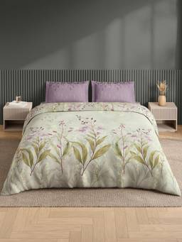 SPACES - Neo Light Grey Floral Large Bedsheet With 2 Pillow Covers
