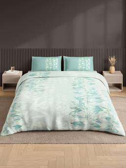 SPACES - Neo Light Blue Floral Large Bedsheet With 2 Pillow Covers