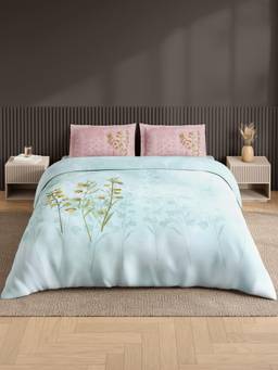 SPACES - Neo Light Blue Floral Large Bedsheet With 2 Pillow Covers