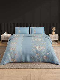 SPACES - Neo Light Aqua Ornate Large Bedsheet With 2 Pillow Covers