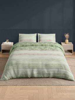 SPACES - Neo Light Green Geometric Large Bedsheet With 2 Pillow Covers