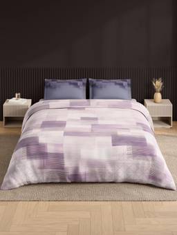 SPACES - Neo Light Violet Geometric Cotton Large Bedsheet With 2 Pillow Covers