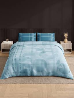 SPACES - Neo Light Aqua Geometric Large Bedsheet With 2 Pillow Covers