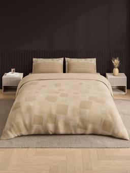 SPACES - Neo Beige Geometric Large Bedsheet With 2 Pillow Covers