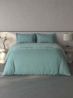 SPACES - Fiora Cotton Geometric Light Green Double Bedsheet With 2 Pillow Covers