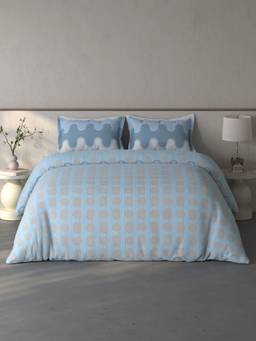 SPACES - Fiora Geometric Blue Double Bedsheet With 2 Pillow Covers