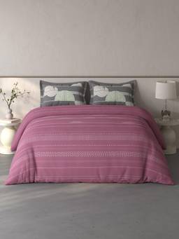 SPACES - Fiora Cotton Geometric Dark Blush Double Bedsheet With 2 Pillow Covers