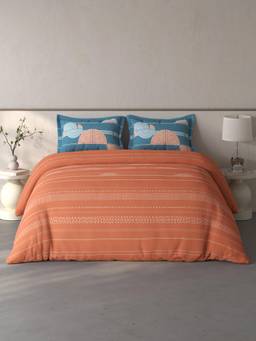 SPACES - Fiora Geometric Rust Double Bedsheet With 2 Pillow Covers