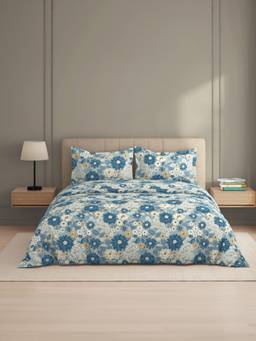 Welspun - Zen Light Grey Floral Microfiber 105 Gsm Double Bedding with 2 Pillow Covers