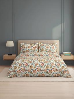 Welspun - Zen Cream Floral Microfiber 105 Gsm Double Bedding with 2 Pillow Covers