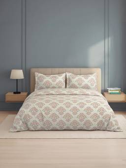 Welspun - Zen Beige Floral Microfiber 105 Gsm Double Bedding with 2 Pillow Covers
