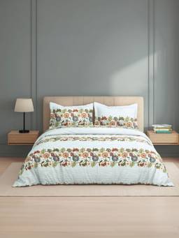 Welspun - Zen Light Blue Floral Microfiber 105 Gsm Double Bedding with 2 Pillow Covers