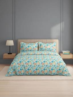 Welspun - Zen Light Blue Floral Microfiber 105 Gsm Double Bedding with 2 Pillow Covers